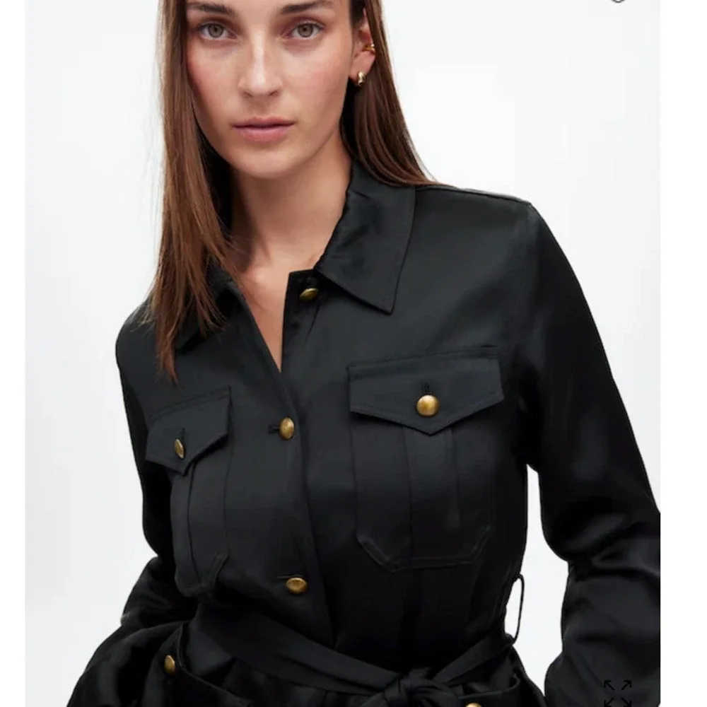 NWT Madewell Double Faced Satin‎ Button Front Safari Jacket Black NT126 Size XXS